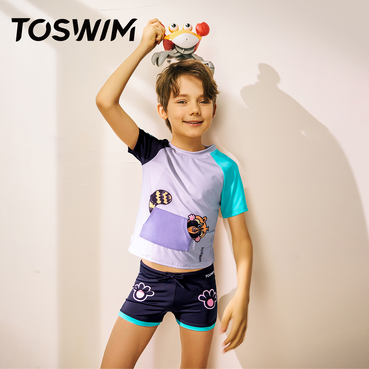 TOSWIM儿童泳衣分体短袖男童游泳衣泳裤小中童防晒速干游泳馆专用