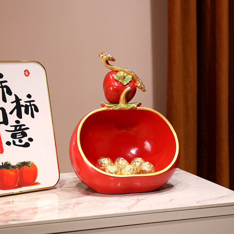 柿柿如意钥匙收纳玄关摆件新中式玄关装饰品轻奢高档客厅创意招财