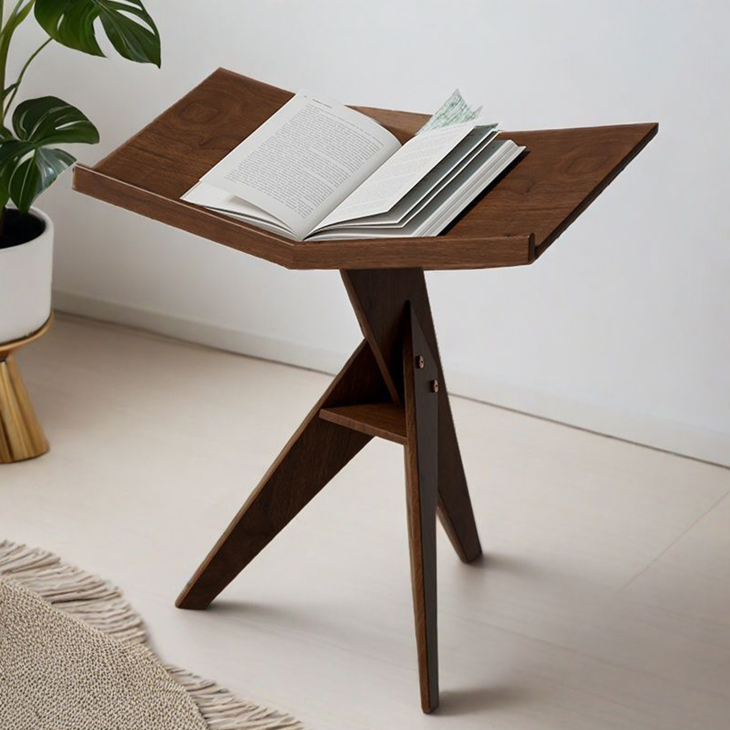 全实木书架架阅读架杂志支架落地博物馆展示架小边几家里看书架