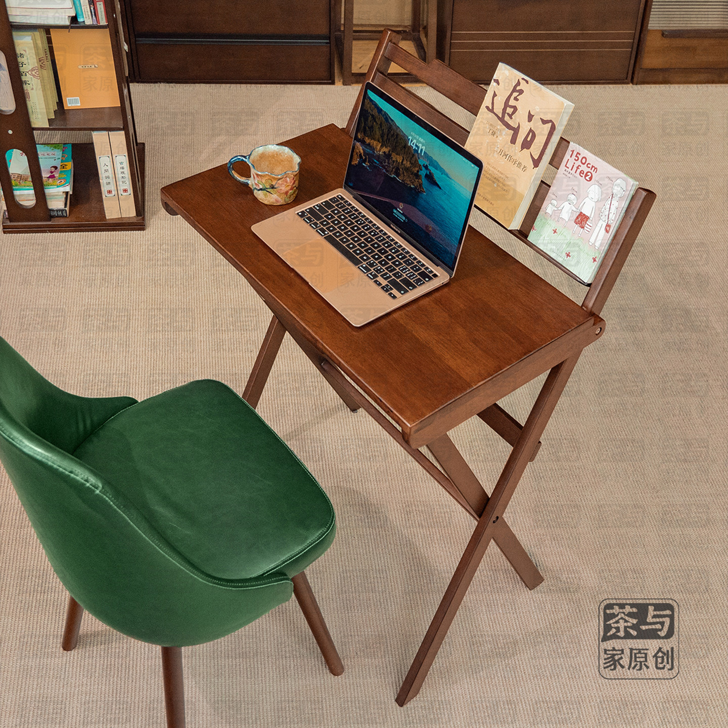 实木折叠书桌便捷式小户型省空间学生看书户外带书架折叠书桌