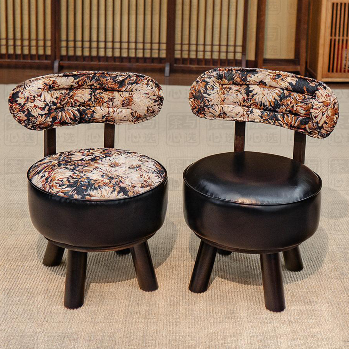 小凳子旋转椅家用矮凳复古茶几凳靠背实木软包儿童凳沙发凳换鞋凳