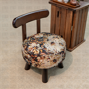 实木小凳家用旋转椅艺术画布家用客厅沙发软包换鞋凳儿童凳