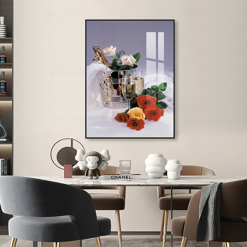 餐厅装饰画现代简约饭厅挂画歺厅餐桌背景墙壁画酒杯水果墙画单幅图片
