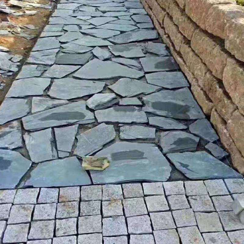 青石锈石冰裂纹多边形组合规则文化石园林庭院花园铺装青石地砖