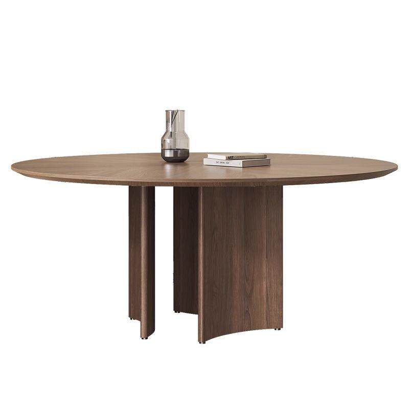 覆古实木圆餐桌椅组合家用带转盘圆形饭桌北美黑胡桃木圆桌