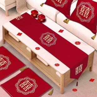 氛围感餐桌装 桌旗2024结婚桌旗红色喜字订婚桌布新房新中式 饰盖布