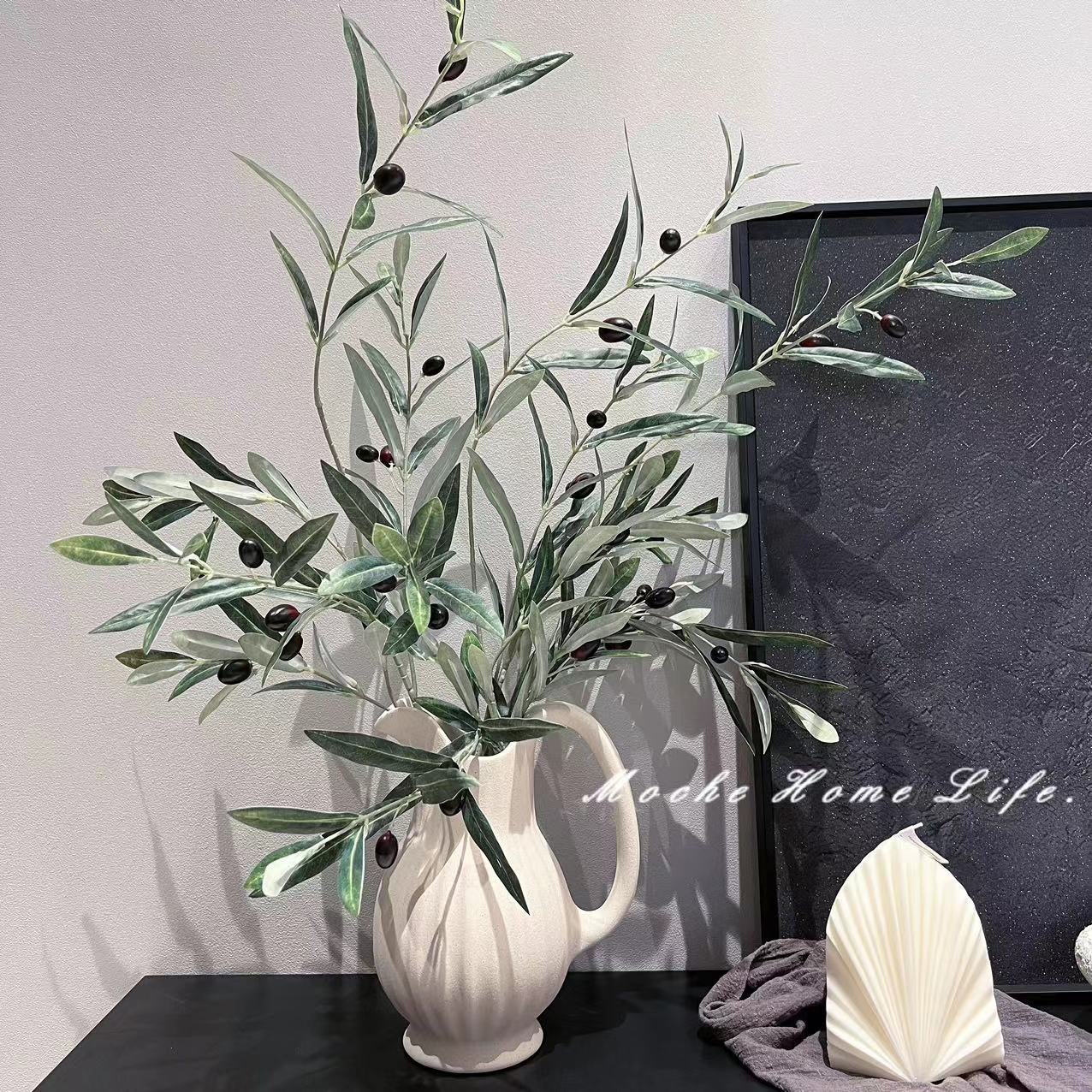 茉澈 橄榄枝仿真花绿植枝条带果高端蓝灰ins装饰客厅摆件花艺假花