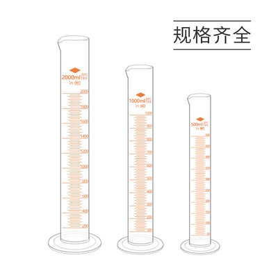 天玻玻璃量筒实验室刻度直型量杯10mll25ml50/100/250/500/1000ml