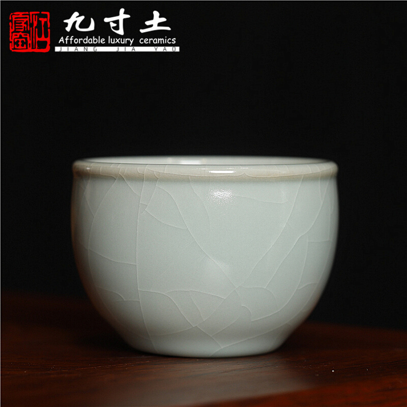 江家窑九寸土汝窑天青大水缸杯全手工茶杯陶瓷复古中式主人杯茶具