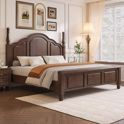 实木床乡村美式轻奢复古床1.8米双人大床主卧婚床现代简约安娜床