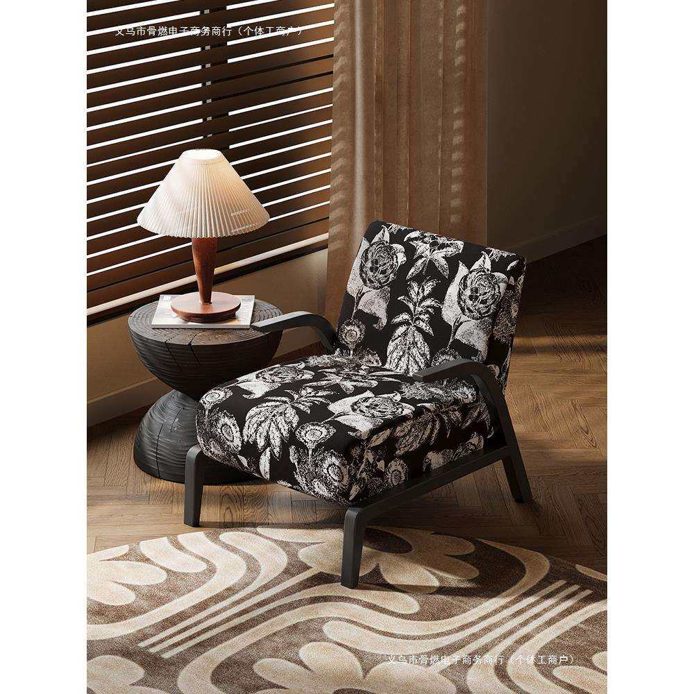复古阳台客厅中咖啡厅民宿古风设计师款休闲椅美式单人沙发