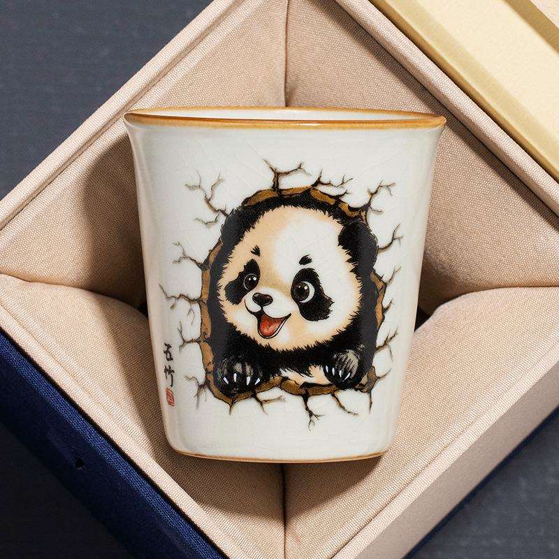 汝窑创意萌熊破勇茶杯主人杯个人专用开片可养高档陶瓷品茗杯