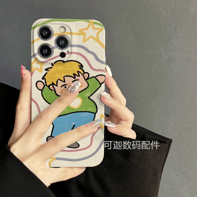 适用于iphone16promax苹果12手机壳华为小米绿衣男孩新款13/14pro菲林壳xs卡通创意个性xr高级感11防摔软壳