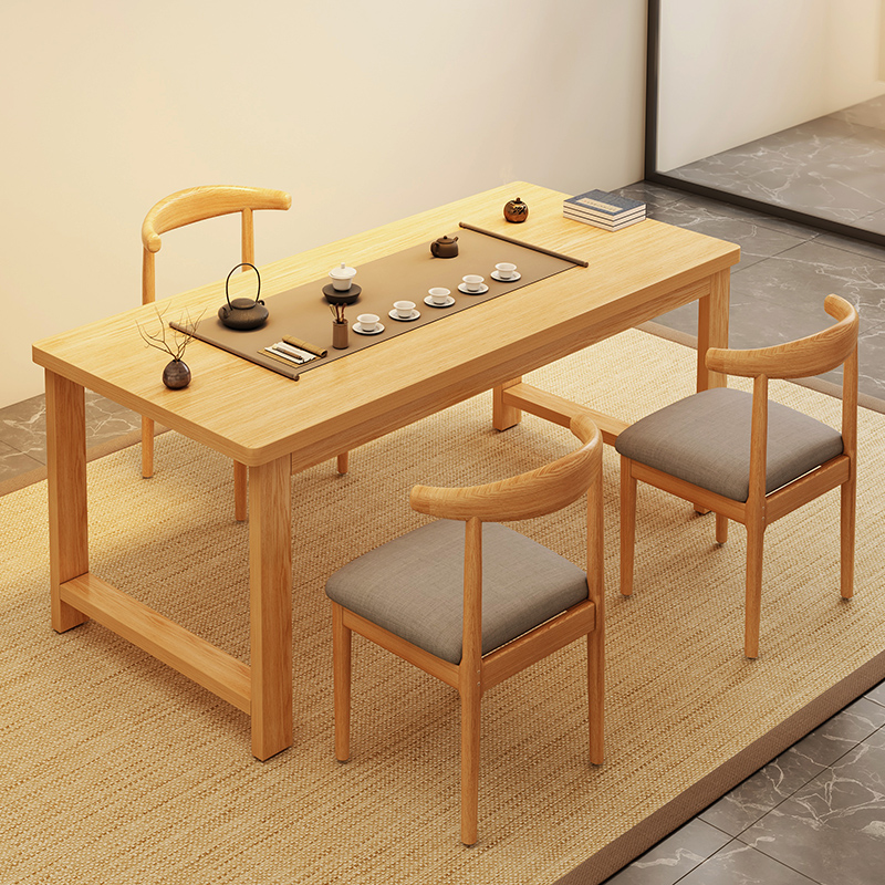 IKEA宜家茶几客厅家用茶桌椅实木腿茶台新中式洽谈大板桌餐桌两用
