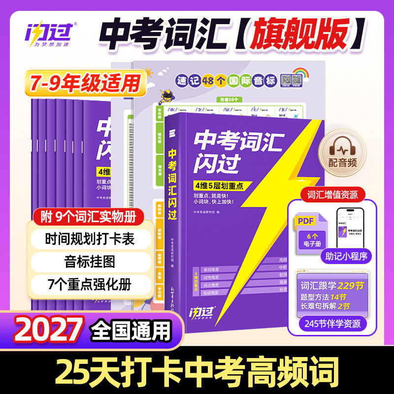 2027新版中考词汇闪过口袋版划重点初中英语词汇单词大全3500单词书中考英语词汇手册初三四轮复习资料全套七八九年级语法阅读专项图片