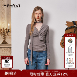 ARTE PURA2025秋冬新款迪木尔风飘带扭结德绒打底衫高级感t恤修身