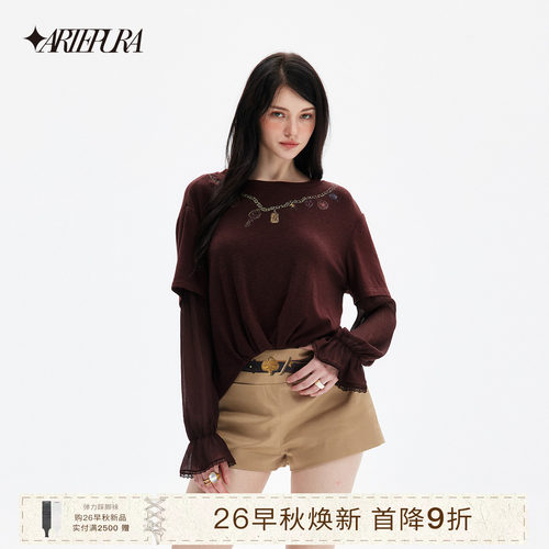 ARTEPURA薄纱假两件印花上衣