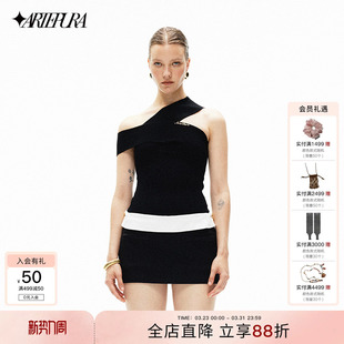 背心新款 黑色交叉肩带针织上衣女原创设计气质修身 PURA白色 ARTE