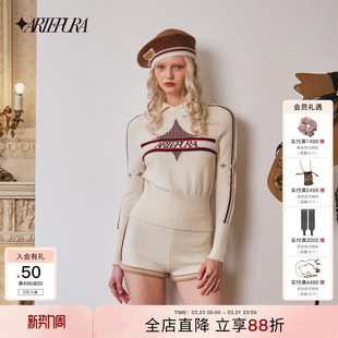 PURA秋冬新款 套装 米白色四芒星毛织套头打底衫 时尚 休闲短裤 ARTE