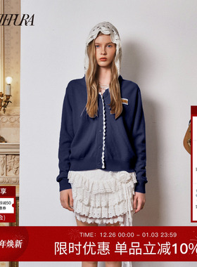 ARTE PURA2025秋季新款蕾丝拼接假两件针织开衫连帽女泽西风外套