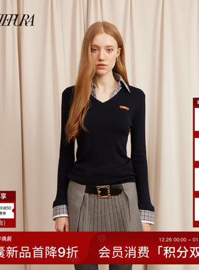 ARTE PURA25秋冬胶囊新款拼接格纹假两件毛针织打底衫女显瘦上衣