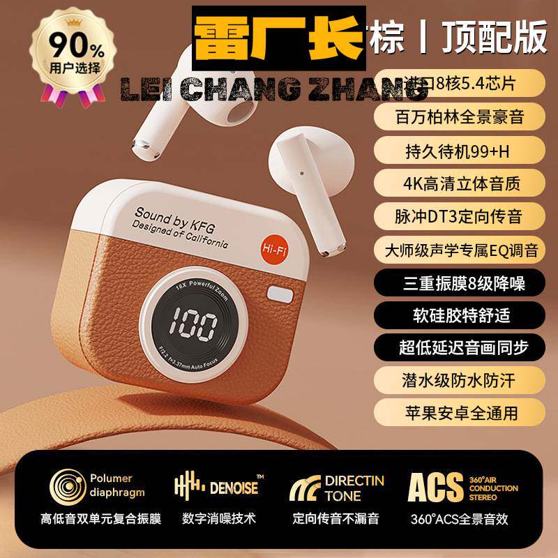 深圳瑞禾科技蓝牙耳机爆款黑胶复古相机耳机无线高颜值女士学生礼