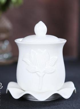 富安佛具佛堂用品 陶瓷纯白无字供水杯 财神水杯大悲水圣水杯