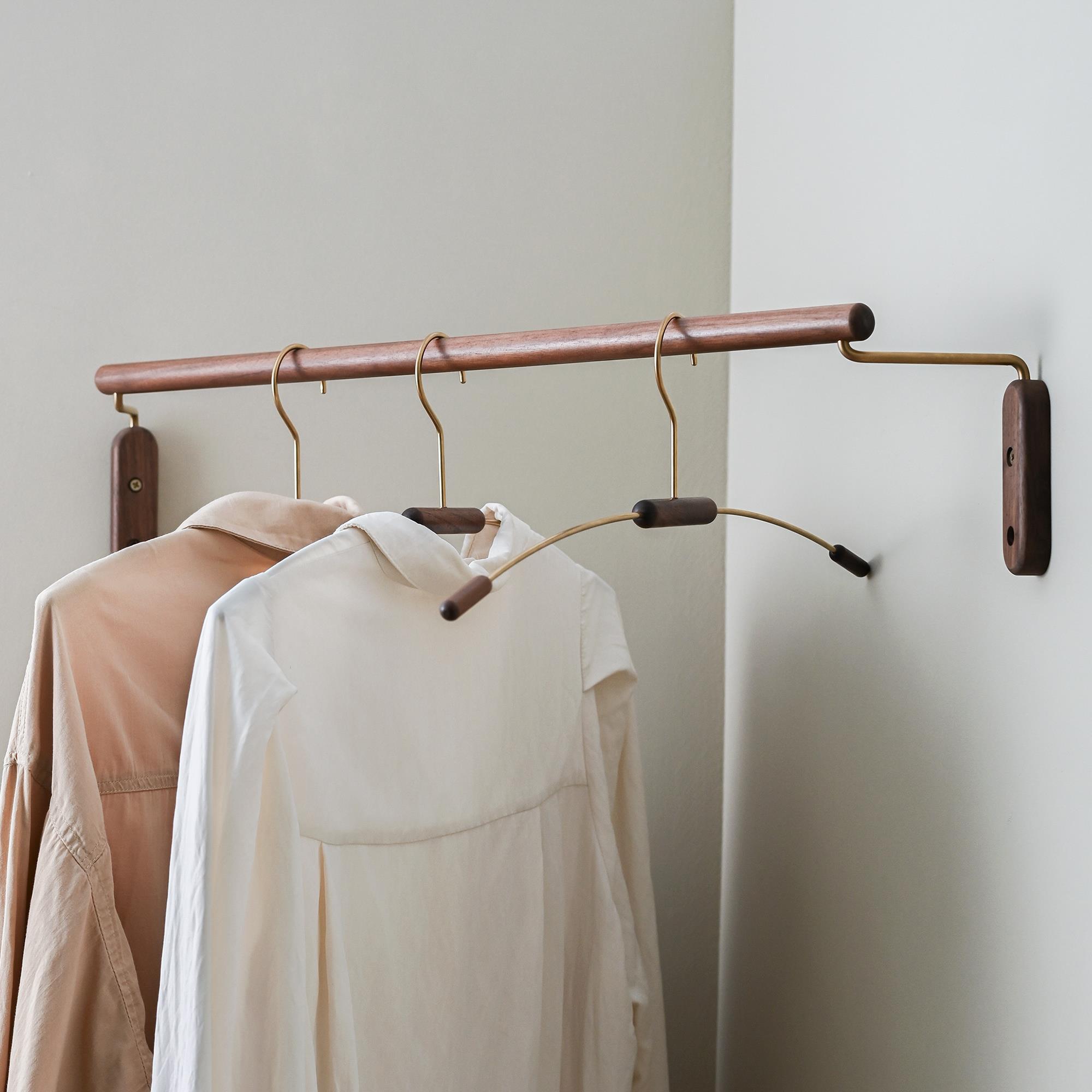 黑胡桃木转角挂衣架卧室墙上壁挂次净衣区挂杆墙角挂衣杆角落衣架