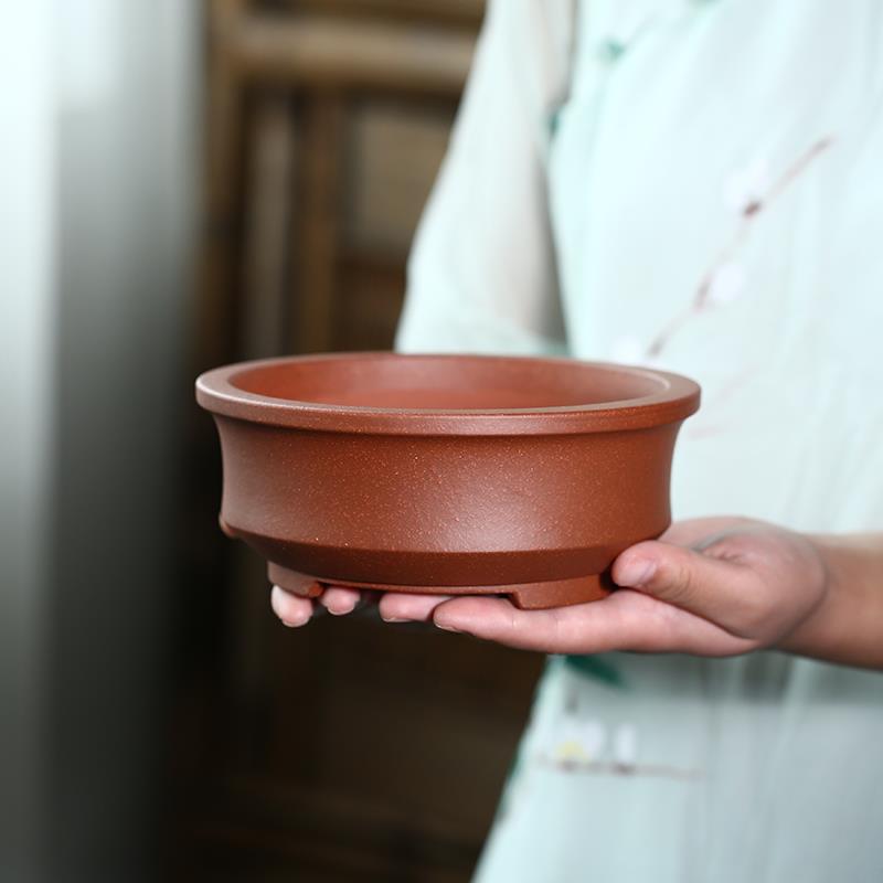 尚扣紫砂盆 唯珍手工降坡泥圆口小盆景盆 桌面菖蒲盆案头绿植花盆