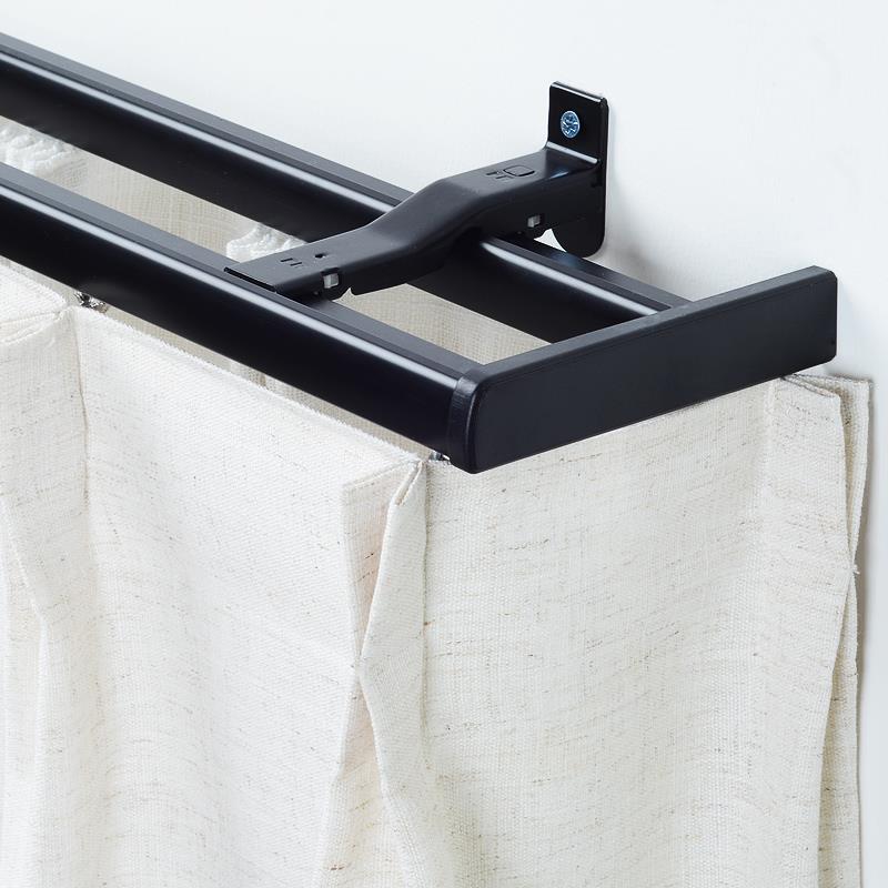 法瑞尔免窗帘盒窗帘轨道黑色直轨彷实木罗马杆飘窗滑道顶装单双侧