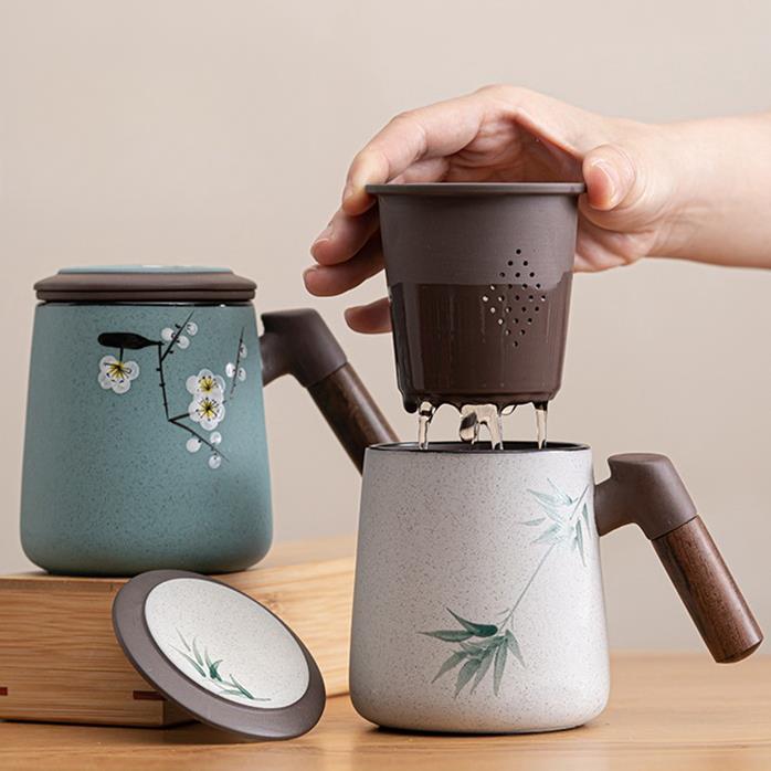 紫砂杯泡茶杯茶水分离个人专用陶瓷杯子办公室女士男士茶杯办公杯