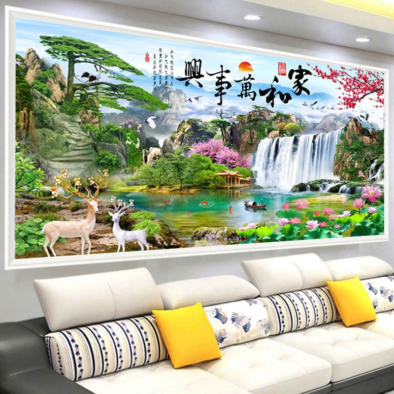 5d手工钻石贴画客厅山水图流水生财点砖十字绣新款满钻家和万事兴