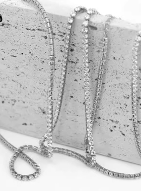 GangGang嘻哈满钻叠戴锆石rapper项链男钛钢不掉色网球链锁骨链女