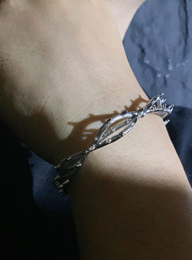 欧美嘻哈说唱歌手Lamar同款荆棘王冠手环磨砂S925银手镯ins风男女