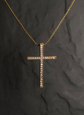 GangGang嘻哈实心钛钢古铜色无边十字架项链锆石不掉色高级感男女