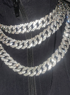 GangGang美式重工16mm古巴链嘻哈街头个性潮流男款满钻插口式项链