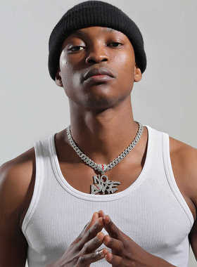 美式配饰nolove心碎镶钻吊坠潮流项链男嘻哈街头说唱rapper古巴链