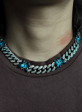 GangGang原创滴釉蝴蝶古巴链嘻哈满钻项链潮流说唱hiphop项链男女