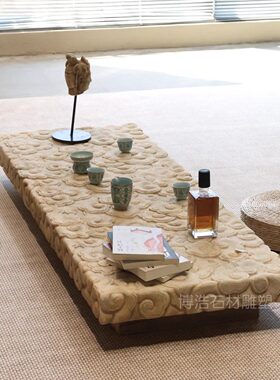 石雕汉白玉云纹茶台仿古