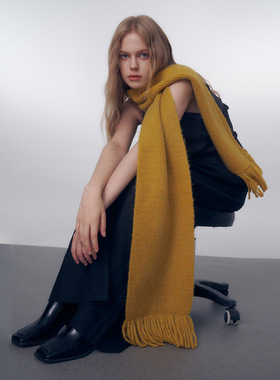 韩国设计师款手工编织流苏12色纯色针织围巾女冬季氛围感软糯围脖