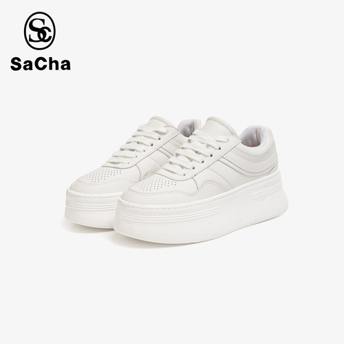 SACHA厚底增高小个子福音真皮时尚小白鞋BTSP-G323
