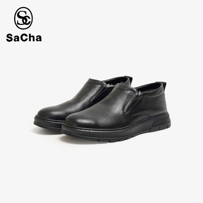 SACHA男士 真皮加绒保暖高帮男士套脚休闲棉鞋BTXD-1091