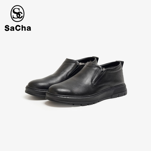 SACHA男士 真皮加绒保暖高帮男士套脚休闲棉鞋BTXD-1091
