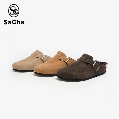 SACHA新款加毛半拖博肯加毛加厚休闲博肯鞋BTPJ-22047-1