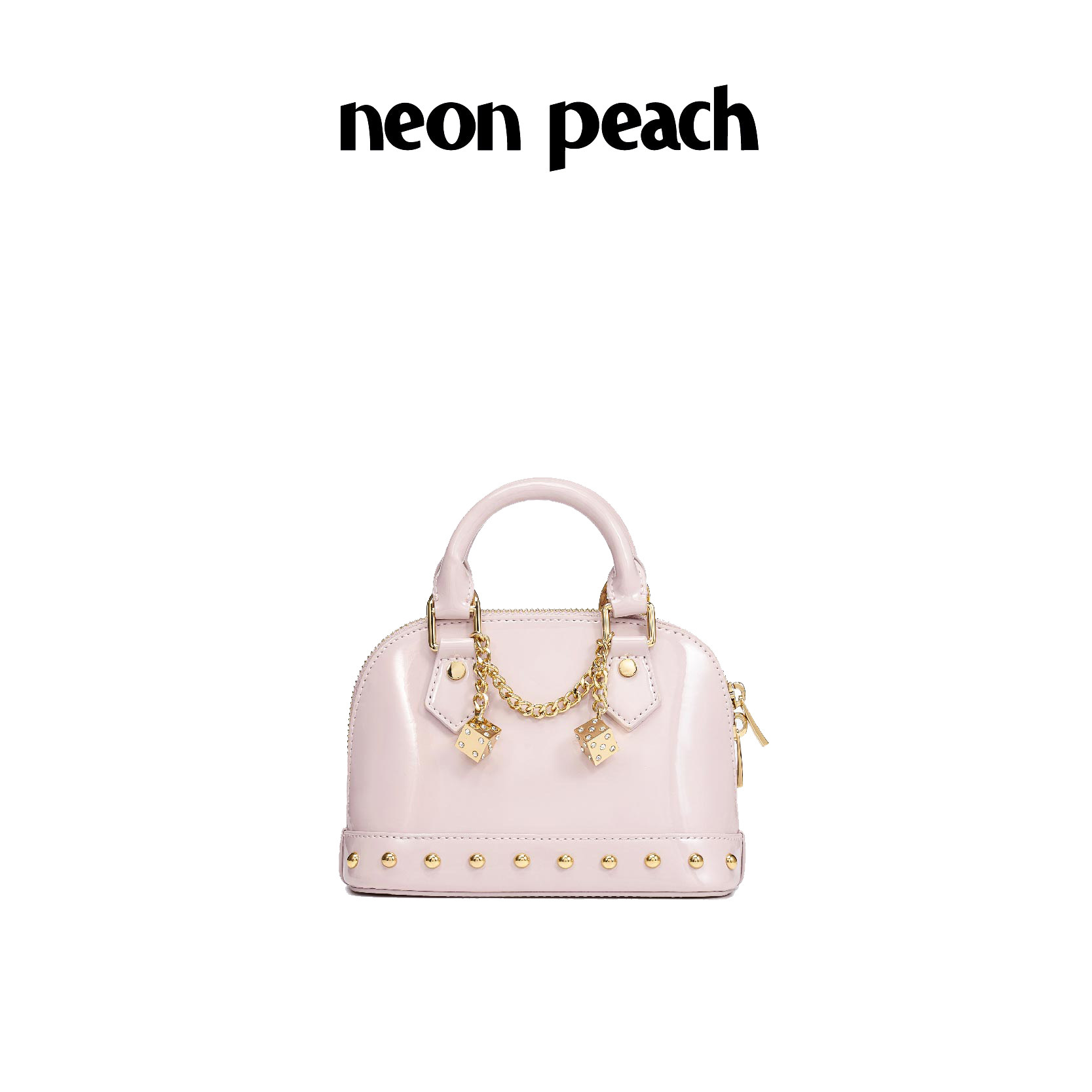 霓桃NEON·PEACH原创设计春日樱粉贝壳包粉色漆皮骰子挂饰手提包