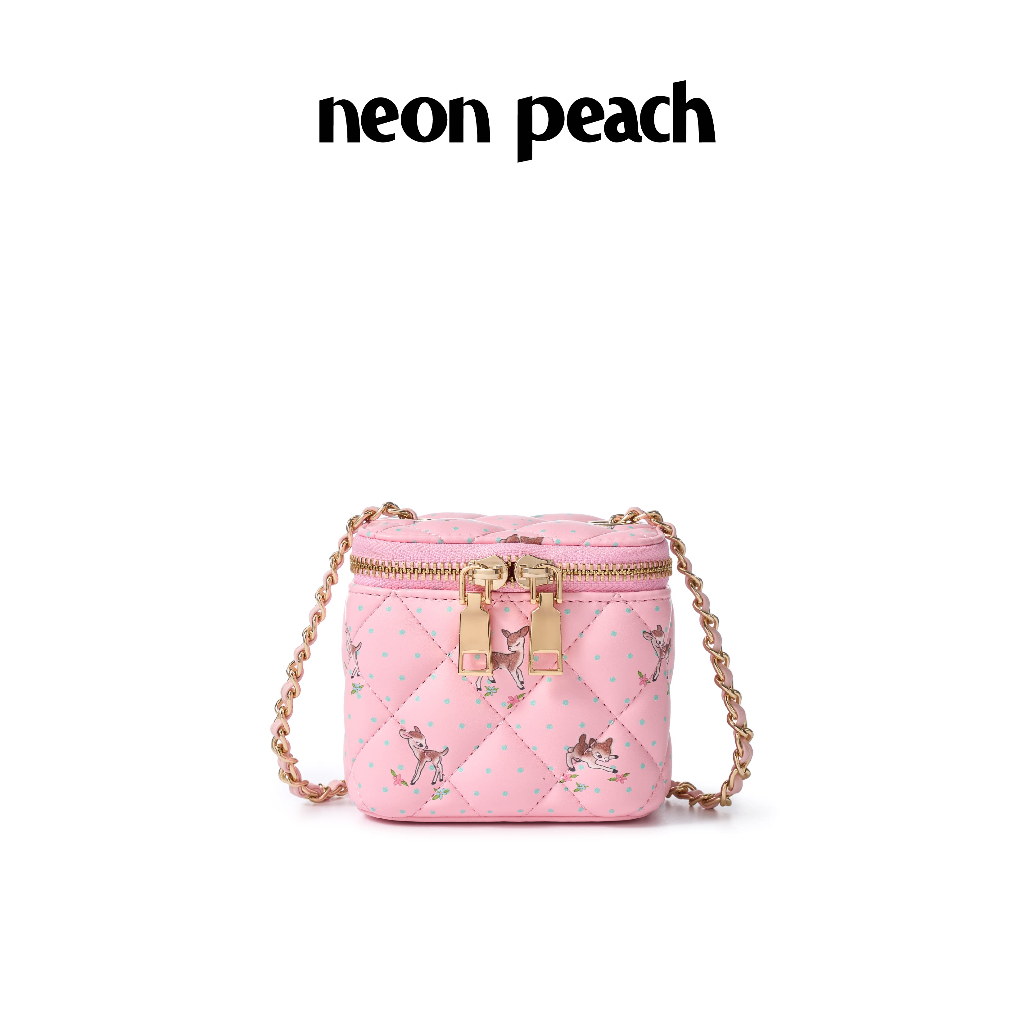 NEON PEACH霓桃原创设计缎带系列小鹿波点斑比方糖盒子迷你化妆包图片