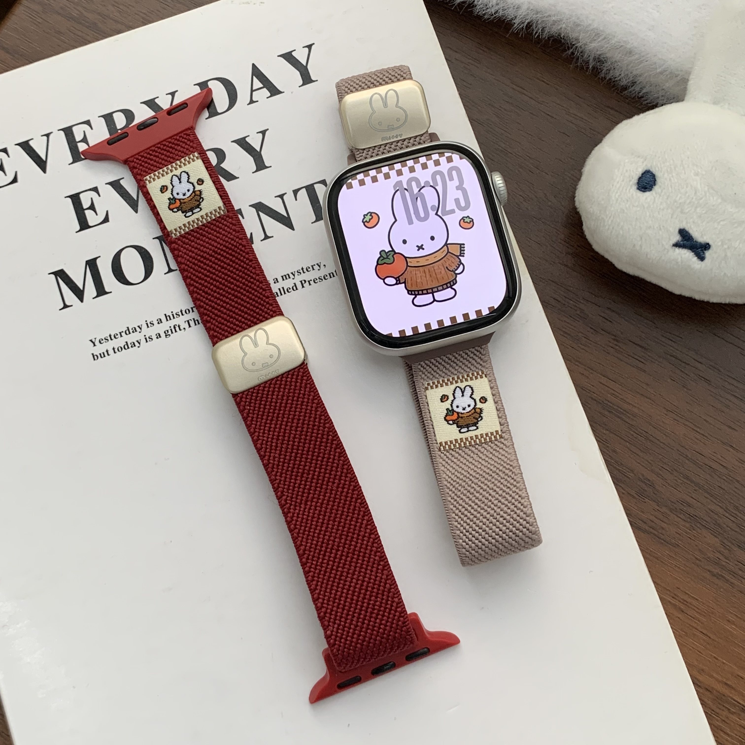 可爱米菲兔尼龙磁吸透气适用S11苹果手表表带applewatchs10s987se