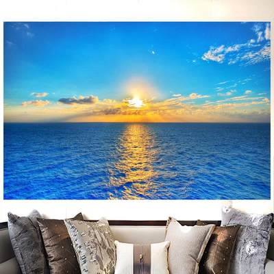 海景画客厅沙发背景墙画海上日出蓝色大海装饰画自然山水贴纸墙画