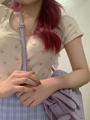 BrandyGirlBM官网少女纯欲碎花弹力纯棉zellytop短袖T恤女