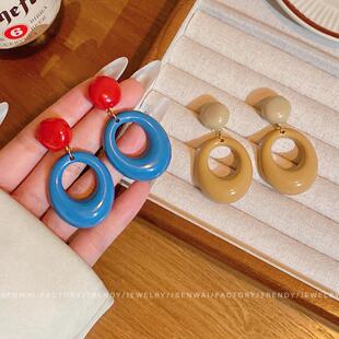 焦糖色复古港风圈圈耳环女时尚气质高级感耳钉小众夸张显脸小耳饰